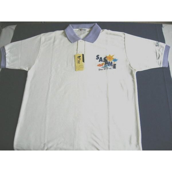 画像1: ササメ 　半袖 　ポロシャツ 　白×紫 　Mサイズ 　≪ 非売品 ≫ 　売値 ￥4580 　No.92